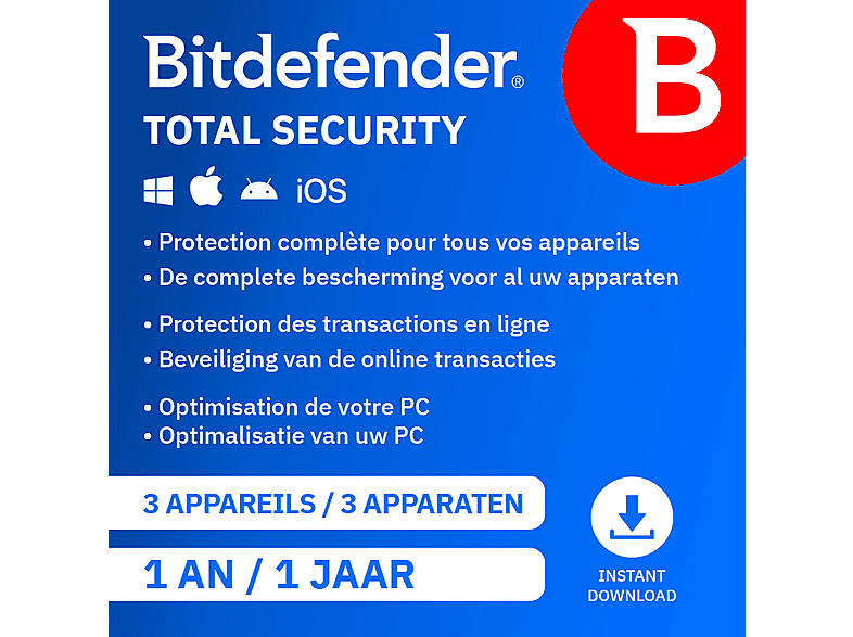 Bitdefender Total Security, 3 Appareils, 1 An