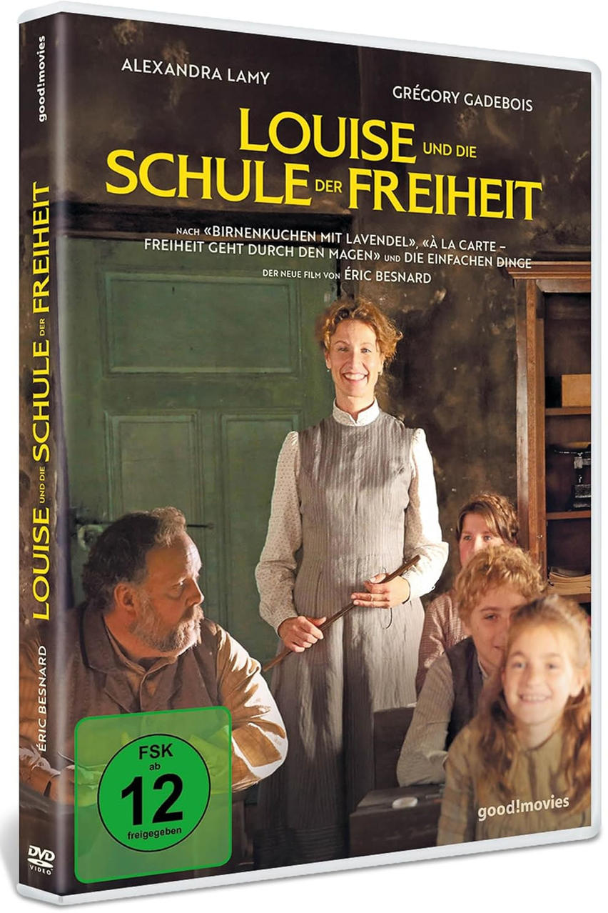 DVD-Cover von 'Louise und die Schule der Freiheit'. Zeigt Schauspieler, Titel und ein grünes Bewertungsschild.