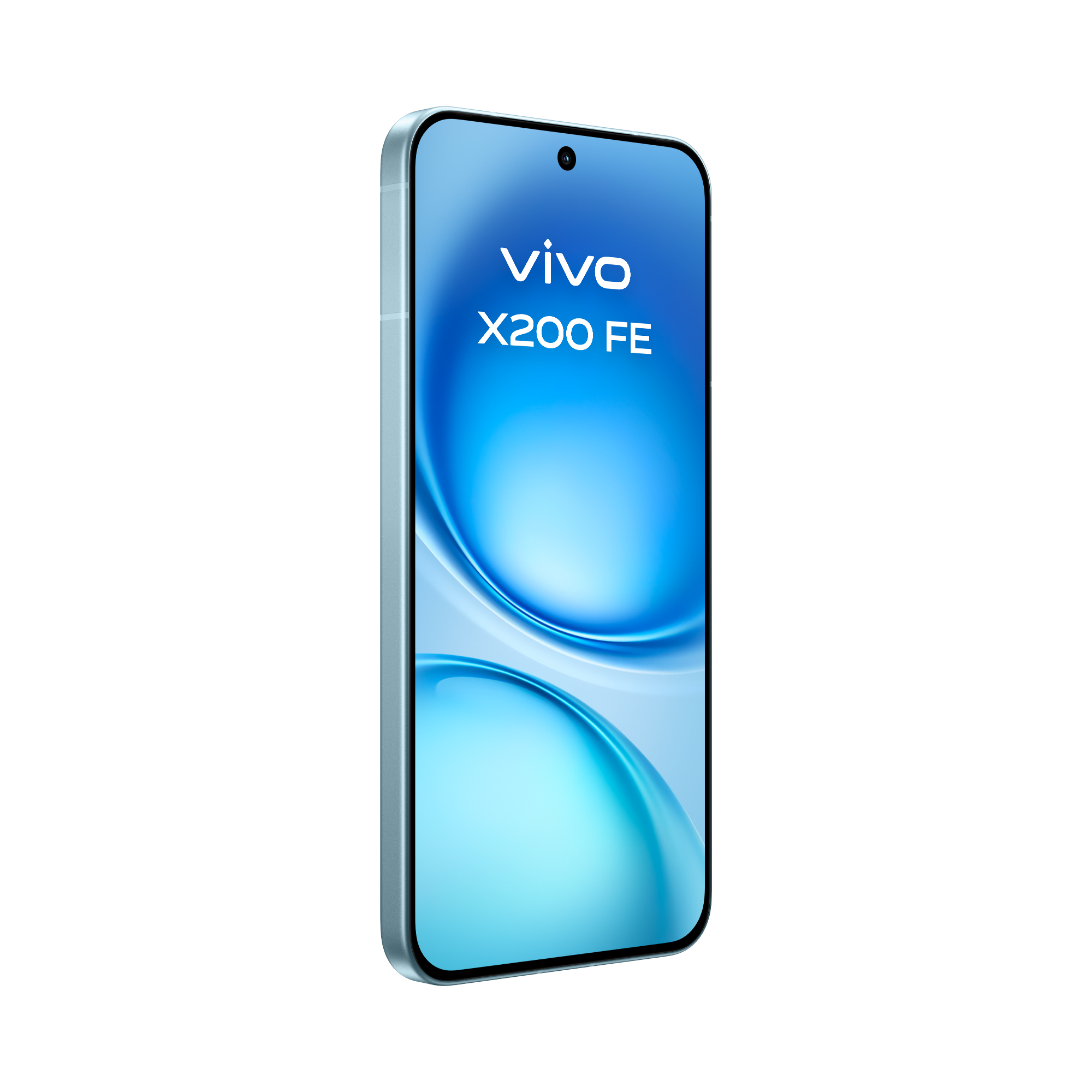 Un smartphone Vivo X200 FE. La pantalla muestra la marca y el modelo, un fondo degradado azul.