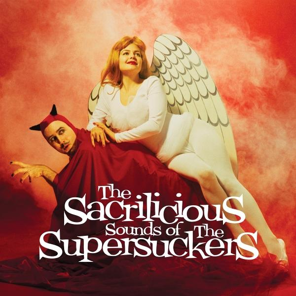 Albumcover: Ein Teufel und ein Engel. Der Teufel ist rot, der Engel ist weiß. Der Titel lautet "The Sacrilicious Sounds of The Supersuckers".