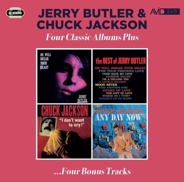Albumcover mit Jerry Butler und Chuck Jackson. Enthält Albumcover, Songtitel und Künstlernamen auf einem weinroten Hintergrund.