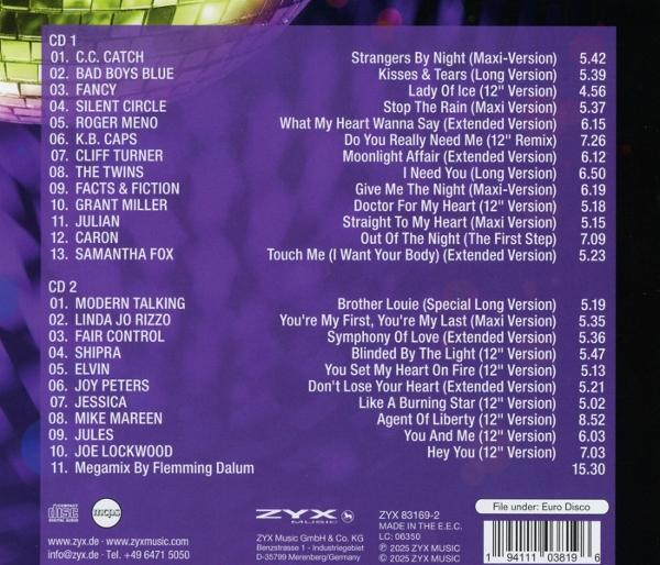 CD-Cover mit Titellisten. Enthält Künstlernamen und Songtitel auf lila Hintergrund, mit dem ZYX Music Logo.