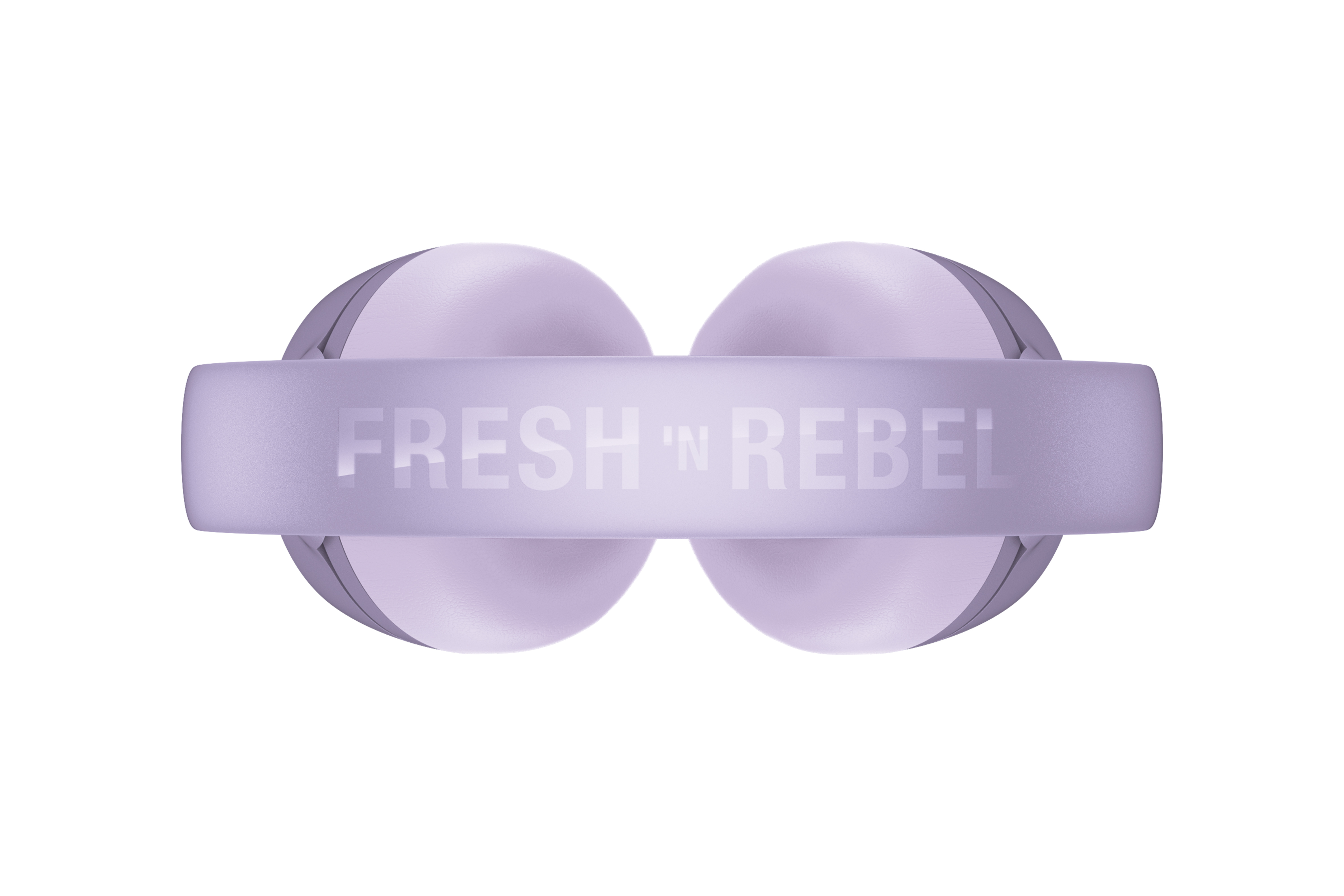 'FRESH 'N REBEL' yazılı lavanta rengi kulaklık. Beyaz zemin.