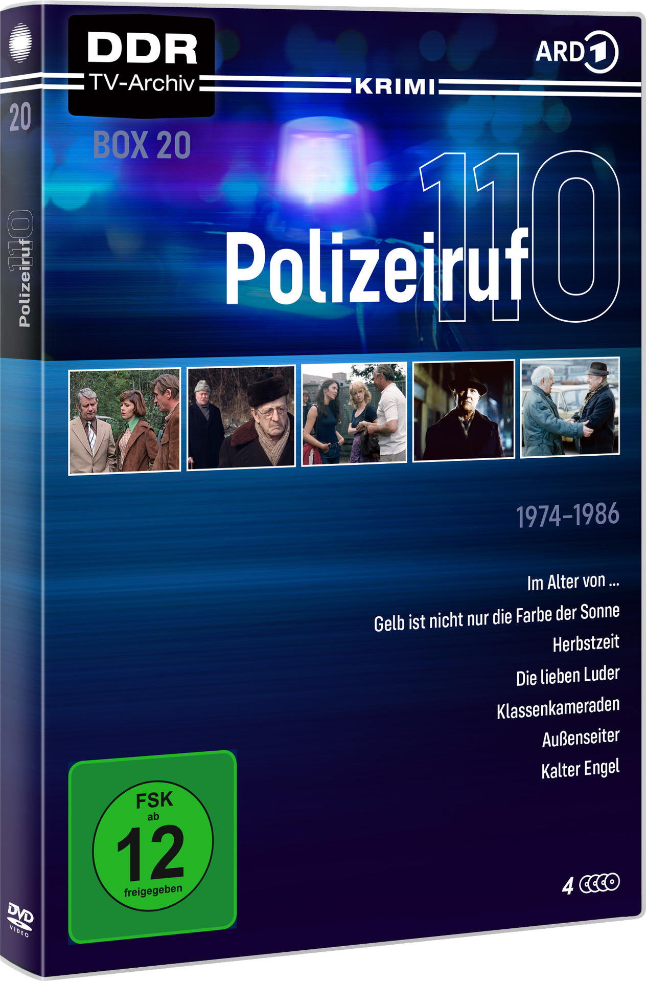 DVD-Cover mit "Polizeiruf 110". Enthält Fotos von Schauspielern, das Logo der Show und eine grüne FSK 12-Bewertung mit blauem Hintergrund.