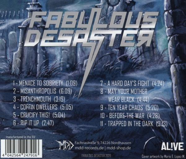 Album-Cover mit Bandlogo, Songliste und Friedhof-Illustration.