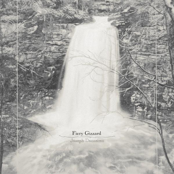 Ein Wasserfall stürzt über Felsen, umgeben von kahlen Bäumen. Das Bild ist monochromatisch mit dem Text "Fiery Gizzard".