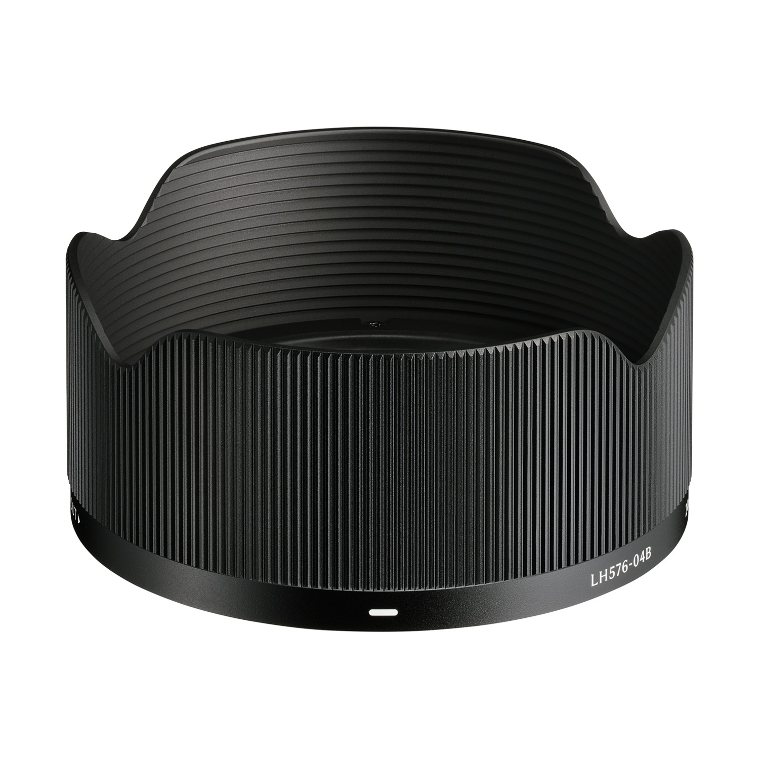 Un paraluce nero. Ha una forma cilindrica con scanalature verticali e una sezione superiore curva. Il numero di modello LH576-04B è visibile.