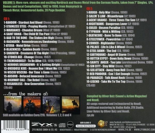 Albumcover mit Titellisten und Bandnamen. Enthält Logos und Text über die Musikkompilation.