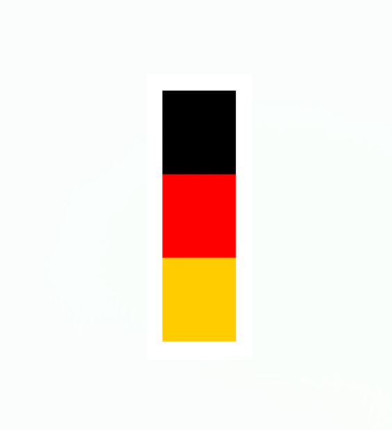 La bandera alemana en forma rectangular. Tiene tres franjas horizontales: negra arriba, roja en el medio y amarilla abajo.