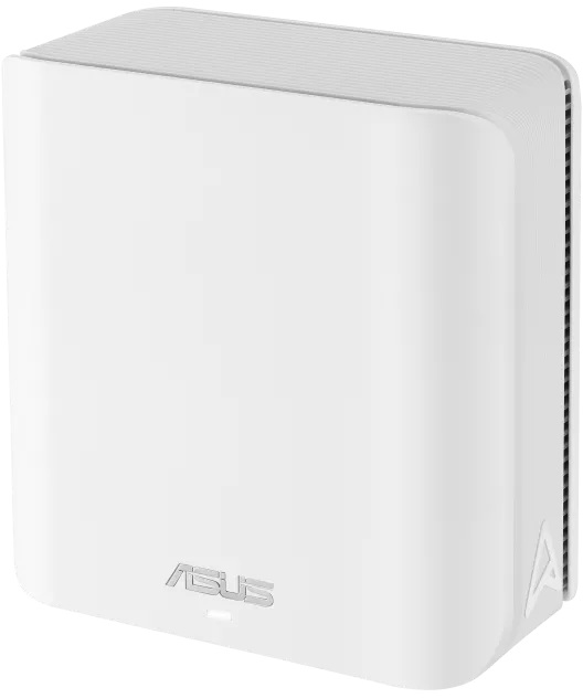 Egy fehér ASUS router. Lekerekített formájú, ezüst logóval és jelzőfénnyel. A teteje szürke, az oldala szellőzőnyílásokkal.