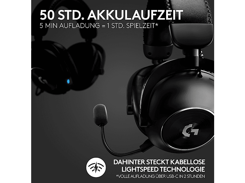 LOGITECH G pro X 2 Lightspeed Kabelloses Gaming Headset, Blue VO!CE, Bluetooth, 7.1 Surround-Sound, Schwarz — Foto 2 von 5