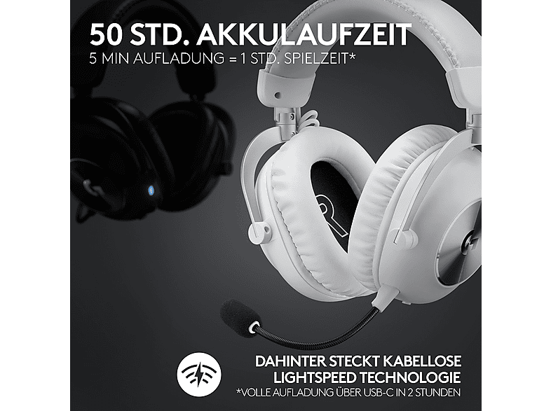 LOGITECH G pro X 2 Lightspeed Kabelloses Gaming Headset, Blue VO!CE, Bluetooth, 7.1 Surround-Sound, Weiß — Foto 2 von 5