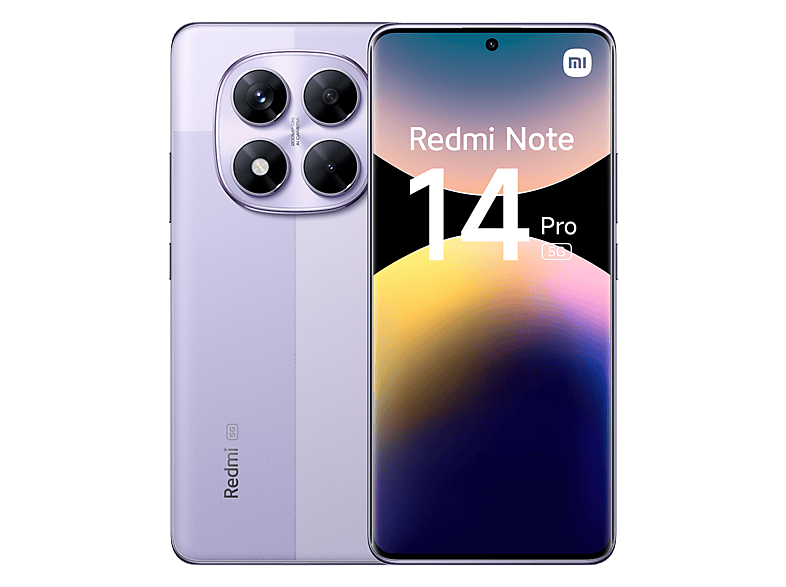Xiaomi Redmi Note 14 Pro 5G, Morado lavanda, 256 GB, 8 GB RAM, 6.67 AMOLED 1.5K, MediaTek Dimensity 7300-Ultra, 5110 mAh