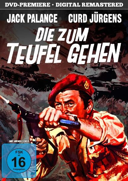 Ein Mann in Uniform mit roter Baskenmütze zielt mit einer Waffe. Panzer im Hintergrund.