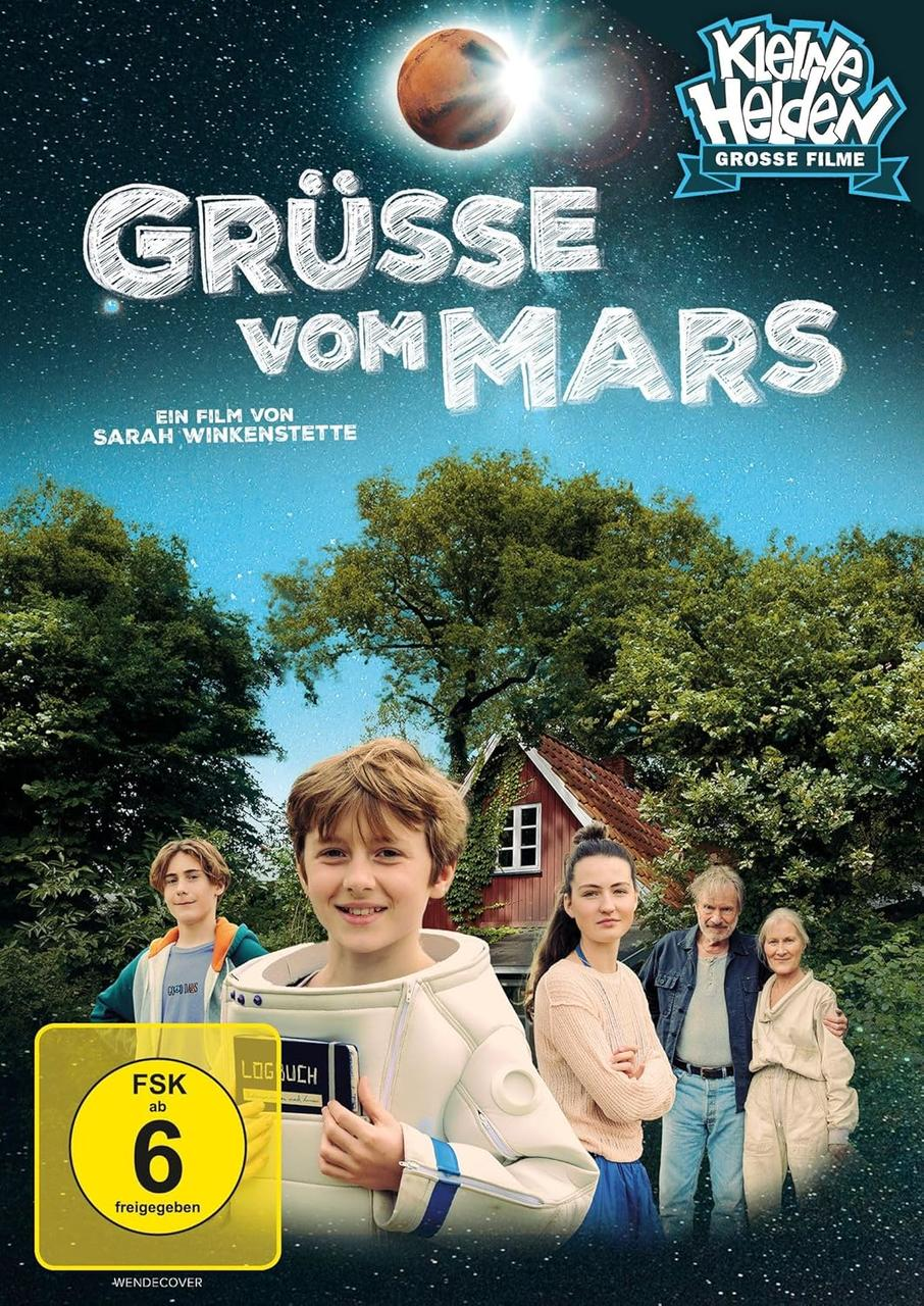 Filmplakat: Ein Junge im Raumanzug, mit Mars und Titel. Andere Personen und ein Haus im Hintergrund.