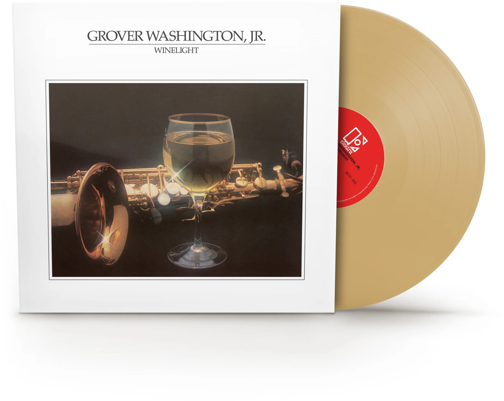 Album borítója szaxofonnal, borospohárral és bakelitlemezzel. A cím: Grover Washington Jr. Winelight.