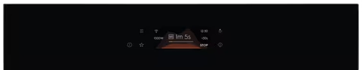 Czarny panel sterowania urządzenia z cyfrowym wyświetlaczem pokazującym timer ustawiony na 1 minutę 5 sekund i inne symbole.