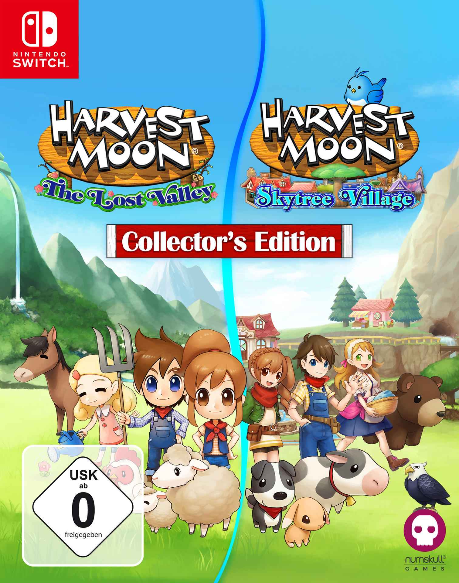 Spielbox-Art für Harvest Moon-Spiele. Enthält Charaktere, Tiere und Titel. Der Titel lautet 'Collector's Edition'.