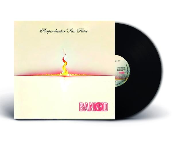 Albumcover, weißer Hintergrund mit horizontaler Linie. Oben der Titel und eine stilisierte Flamme. Rechts eine schwarze Schallplatte.
