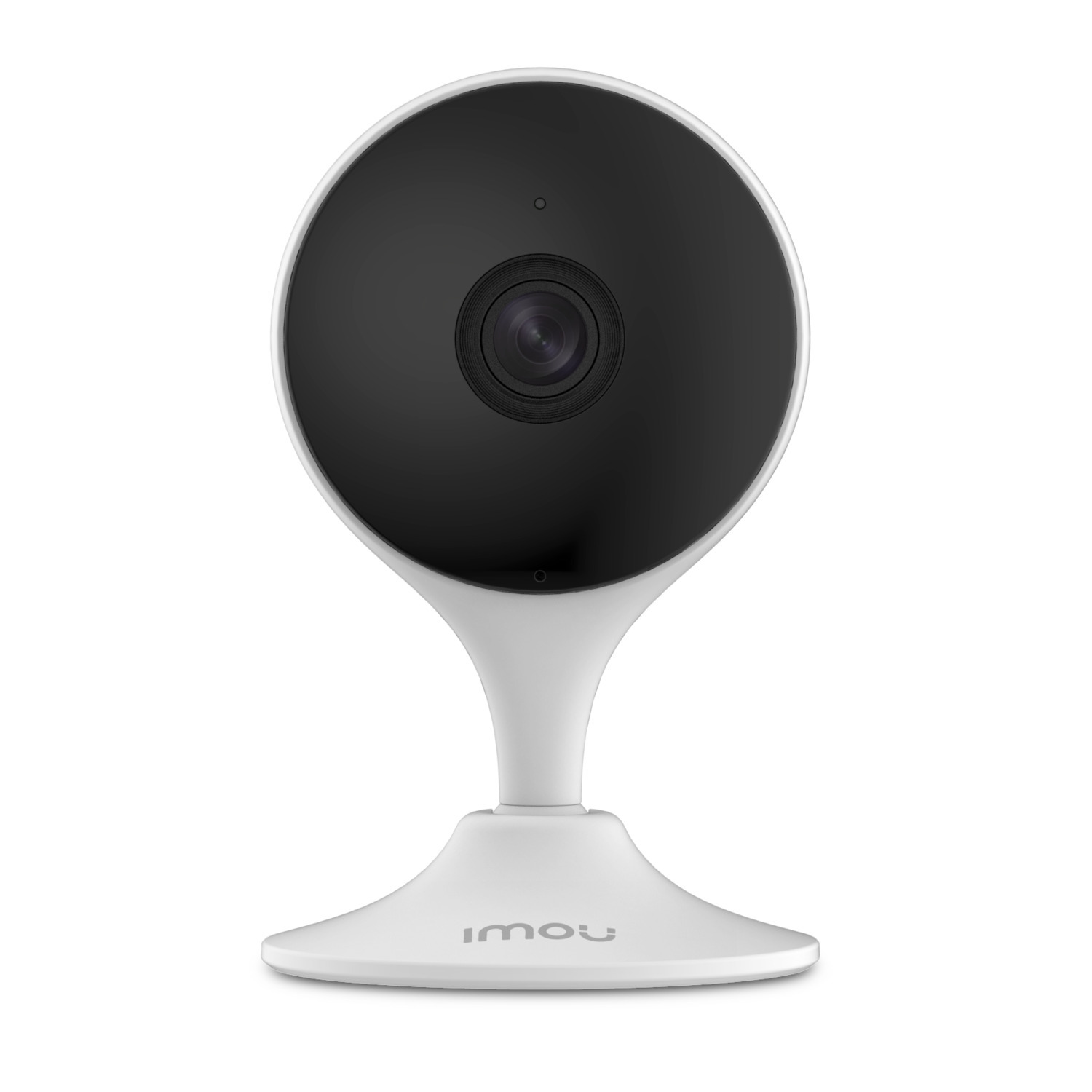 A white and black security camera on a white base. The camera has a black front with a lens. The base has the word 'imou' on it.