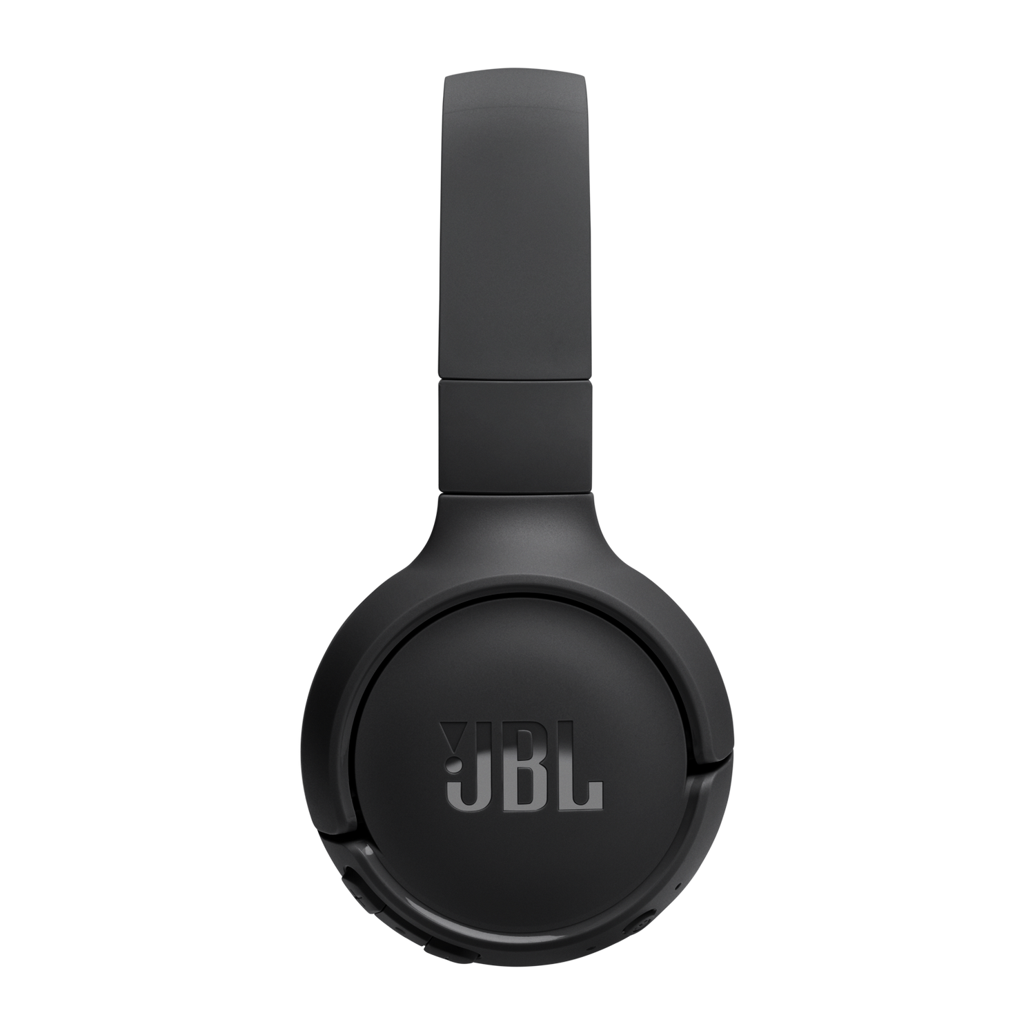 Auriculares JBL negros, centrados en un fondo gris. El logotipo de la marca es visible en la orejera.
