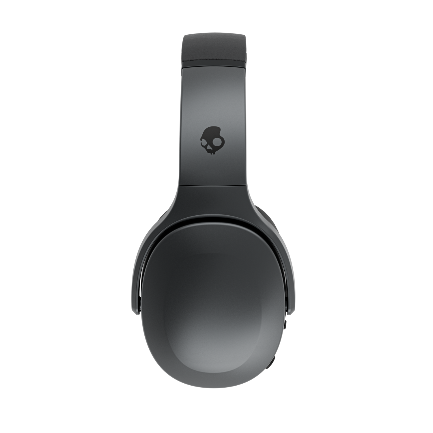 Casque Skullcandy gris sur fond noir. Le casque est centré et affiche le logo de la tête de mort.