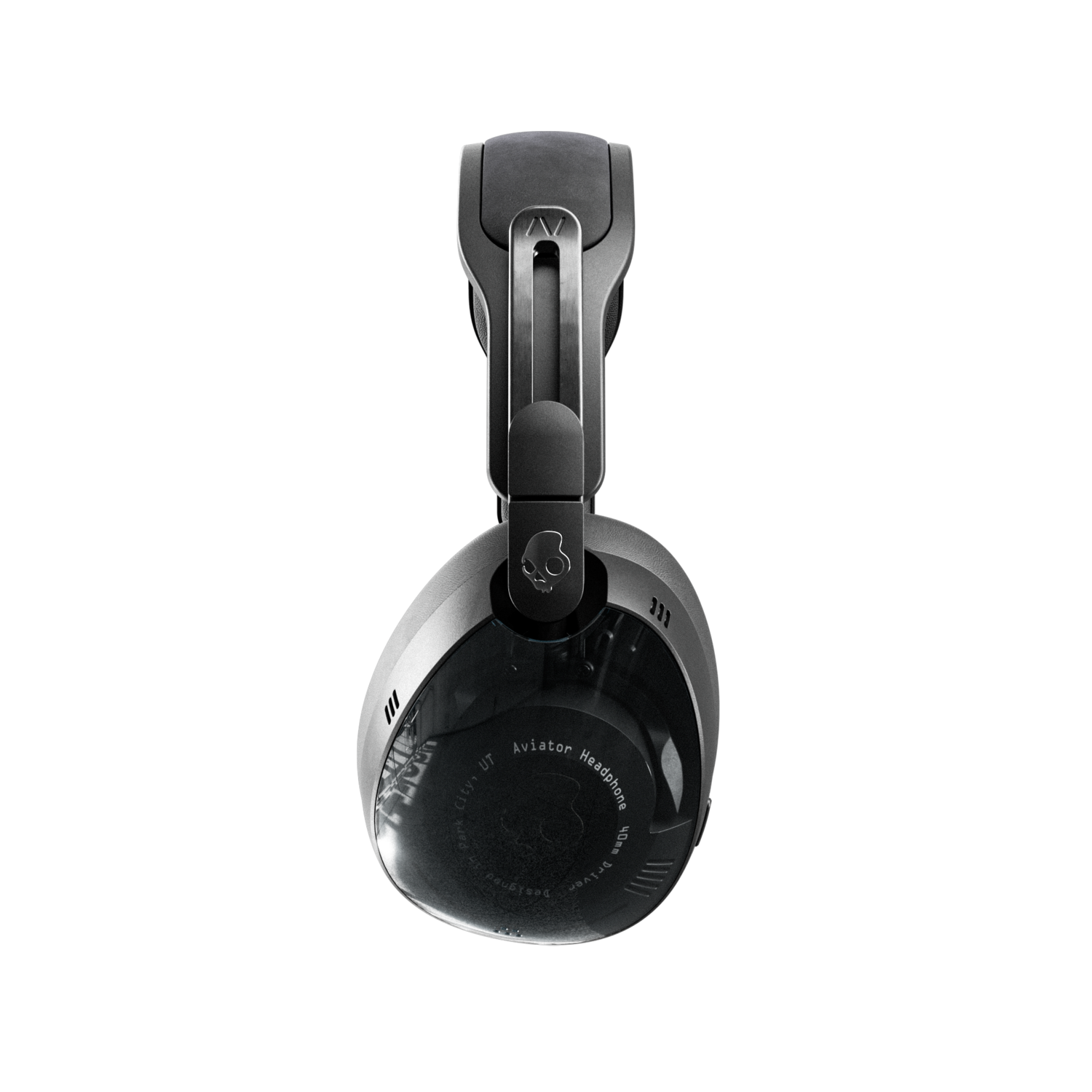 Casque Skullcandy Aviator noir sur fond noir. Le casque est en bon état.