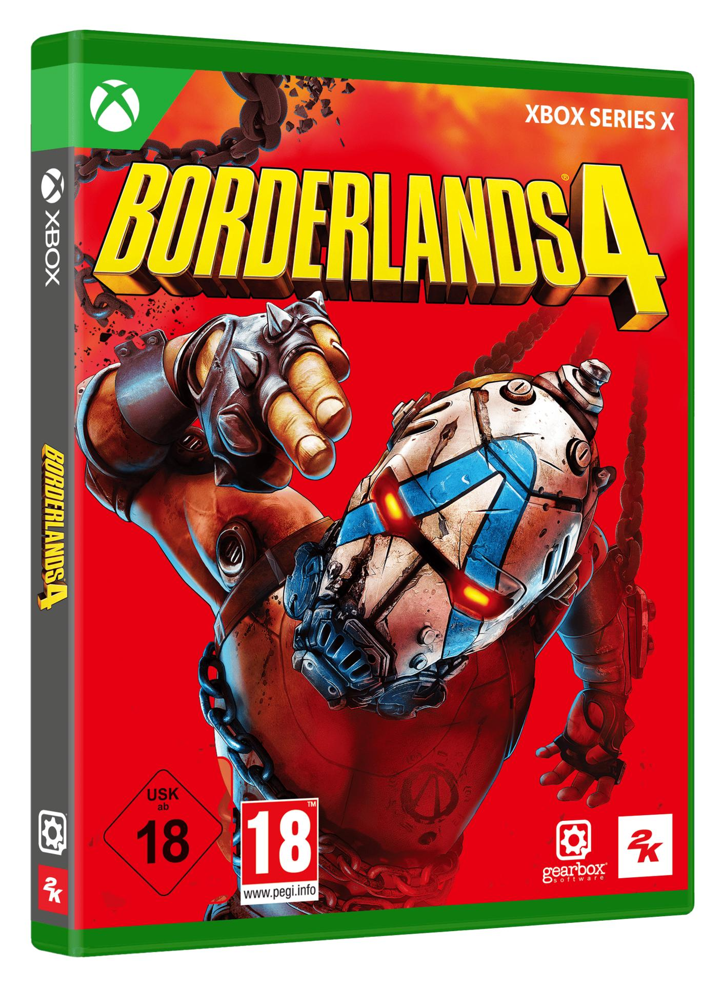 Borderlands 4 Xbox Series X Hülle mit Aufdruck eines Charakters und Logos.