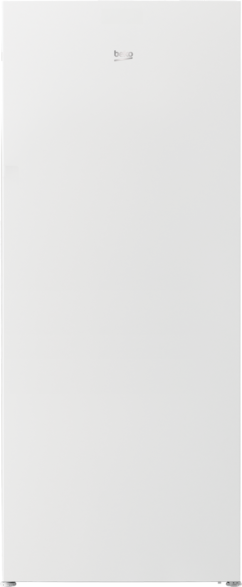 Biała lodówka Beko. Ma minimalistyczny design, ze srebrnym logo Beko u góry.