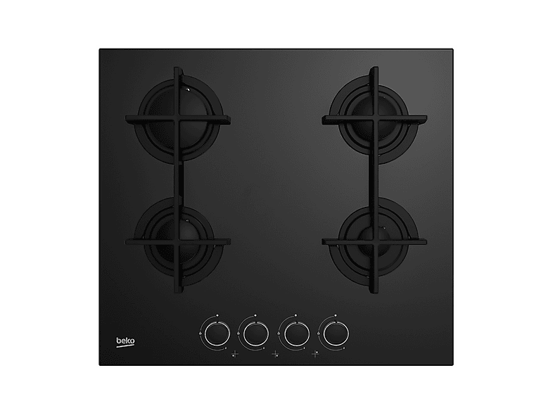 BEKO HILG64225SB PIANO COTTURA GAS, 4 zone di cottura, dimensioni: L 58,5 cm, P 52,4 Cristallo Nero