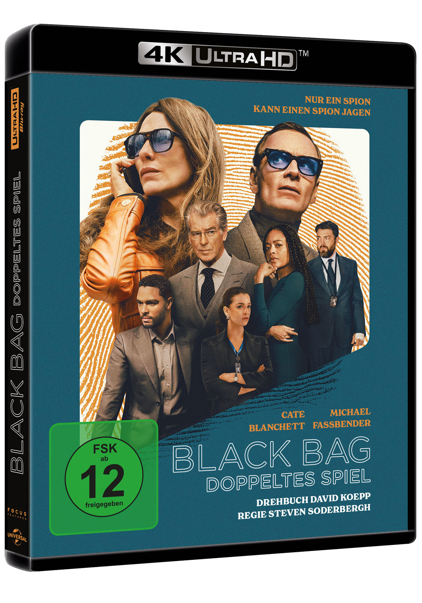 Filmcover mit Schauspielern, "Black Bag Doppeltes Spiel", 4K Ultra HD Blu-ray.