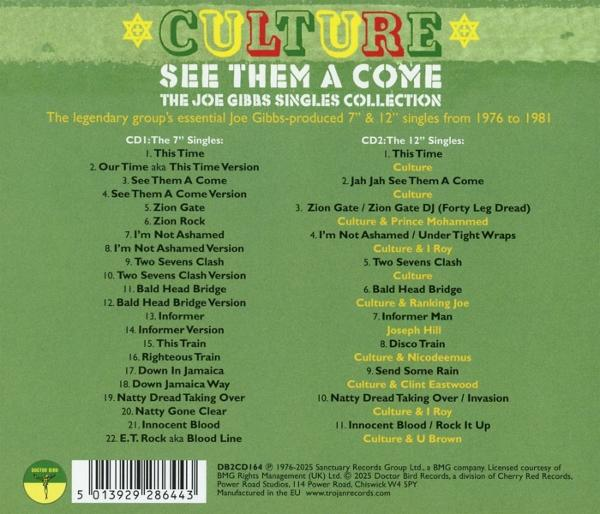 Albumcover für Culture: See Them A Come. Grüner Hintergrund mit Text und einem goldenen Stern. Listet Songs und Credits auf.