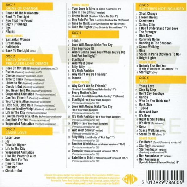 CD-Cover mit Titellisten für sechs Discs. Text ist weiß auf Schwarz und Gelb. EMD-Logo und Barcode sind sichtbar.