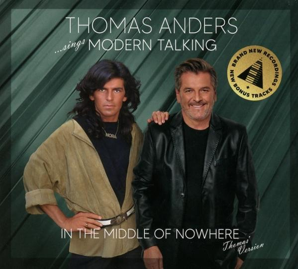 Albumcover mit zwei Männern. Einer hat lange Haare und eine beigefarbene Jacke, der andere trägt eine schwarze Jacke. Text: 'Thomas Anders'.