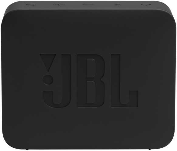 Egy szögletes, fekete JBL hangszóró. A JBL logó a homlokzaton dombornyomott. A tetején kis gombok találhatók. Lekerekített sarkok.