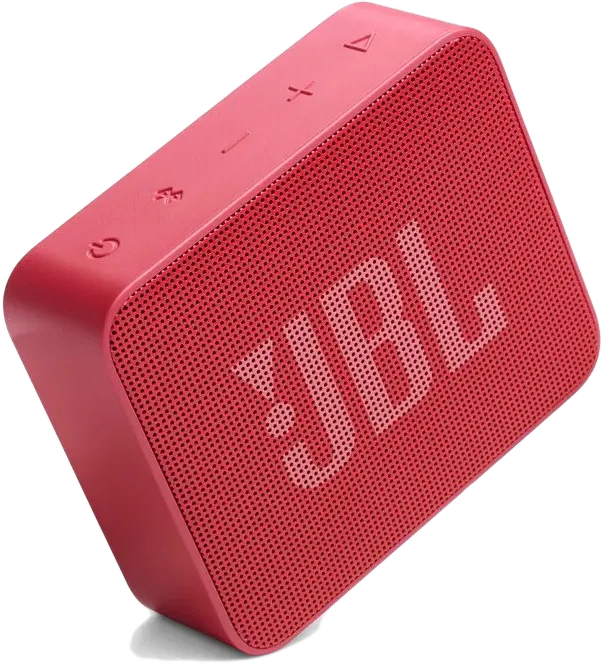 Egy piros JBL hangszóró szögben. Felül gombok, elöl JBL logós hálós rész. A háttér fehér.
