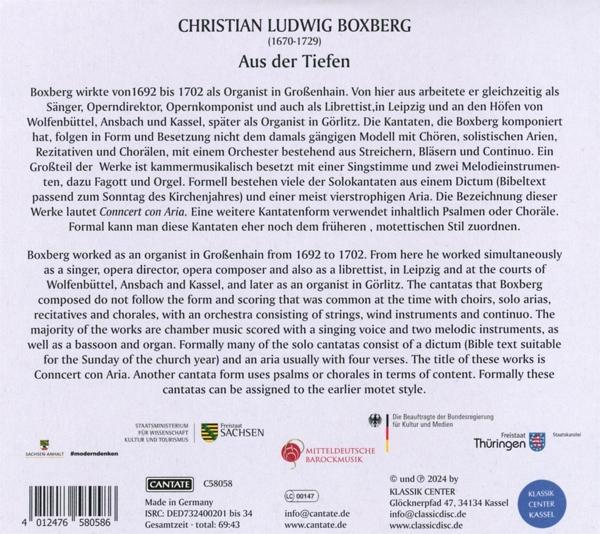 Text von einem Christian Ludwig Boxberg Album. Enthält Text, Logos und einen Barcode.