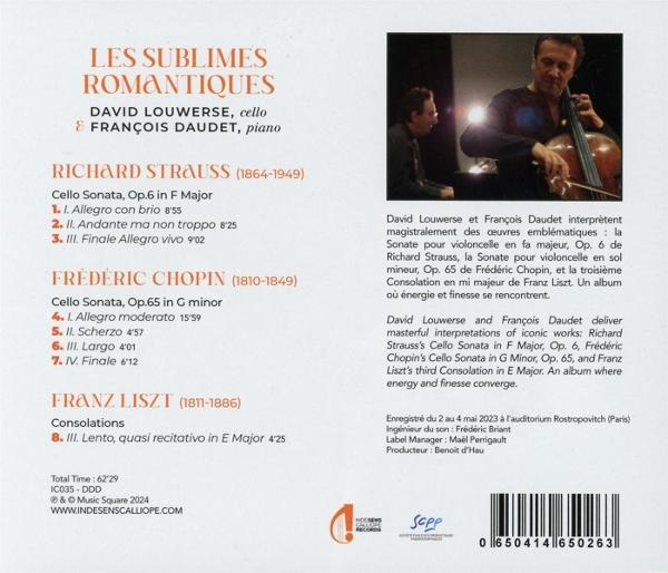 Albumcover mit Text, einem Cellisten und einem Pianisten. Das Album trägt den Titel Les Sublimes Romantiques.