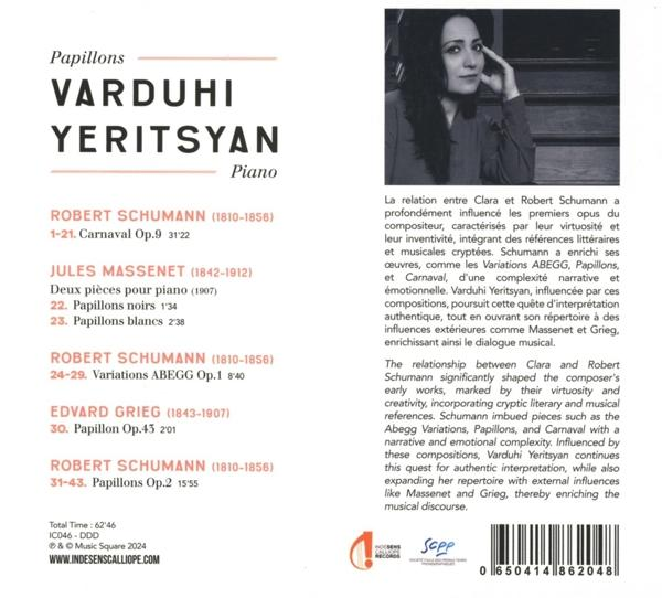 CD-Cover mit Foto einer Frau, Text über Kompositionen von Schumann, Massenet, Grieg und Varduhi Yeritsyan.