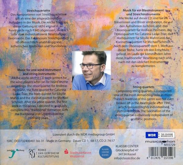 CD-Cover mit Mann mit Brille, Text über Streich- und Blasinstrumente, Logo von WDR.