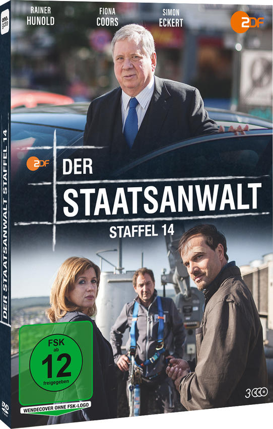 DVD-Cover von 'Der Staatsanwalt Staffel 14'. Enthält Schauspieler und den Titel der Show. Das Hauptbild zeigt einen Mann im Anzug.