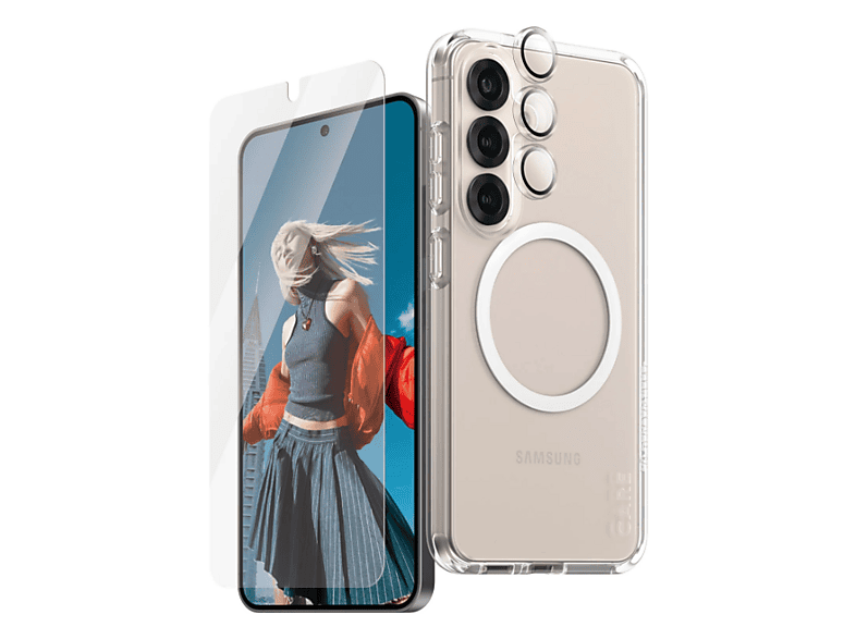 PanzerGlass Care Flagship 3-in-1 Set Backcover, für Samsung Galaxy S25, Transparent/Weiß; Schutzhülle, Display- und Kameraschutzglas