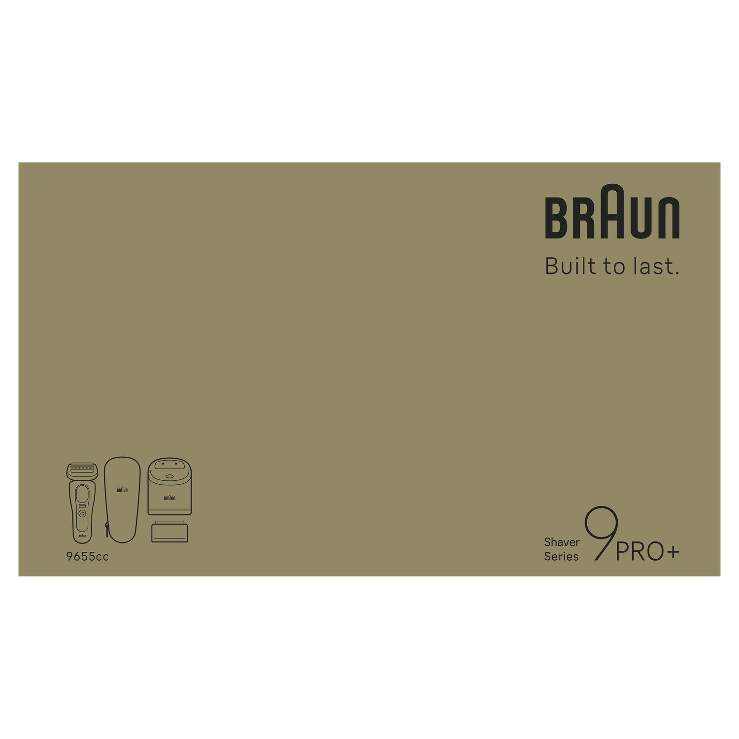 Une boîte de rasoir Braun. Elle porte le nom de la marque et le slogan. Des illustrations de produits et des détails de la série sont également affichés.