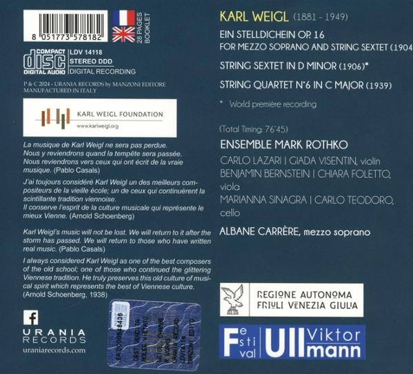 CD-Cover mit Text über Karl Weigl und Musik. Enthält Texte auf Englisch, Französisch und Italienisch.
