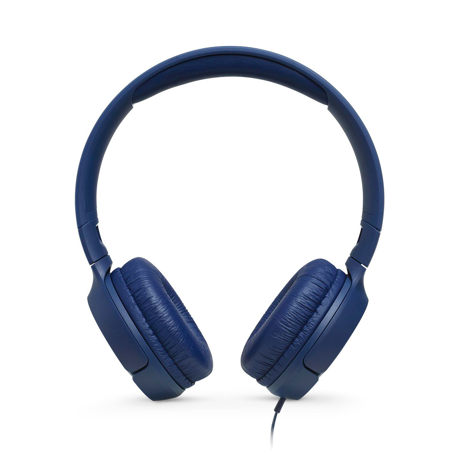 Blaue Kopfhörer vor weißem Hintergrund. Die Kopfhörer sind zentriert, mit einem Kabel nach unten. Die Ohrmuscheln haben eine strukturierte Optik.
