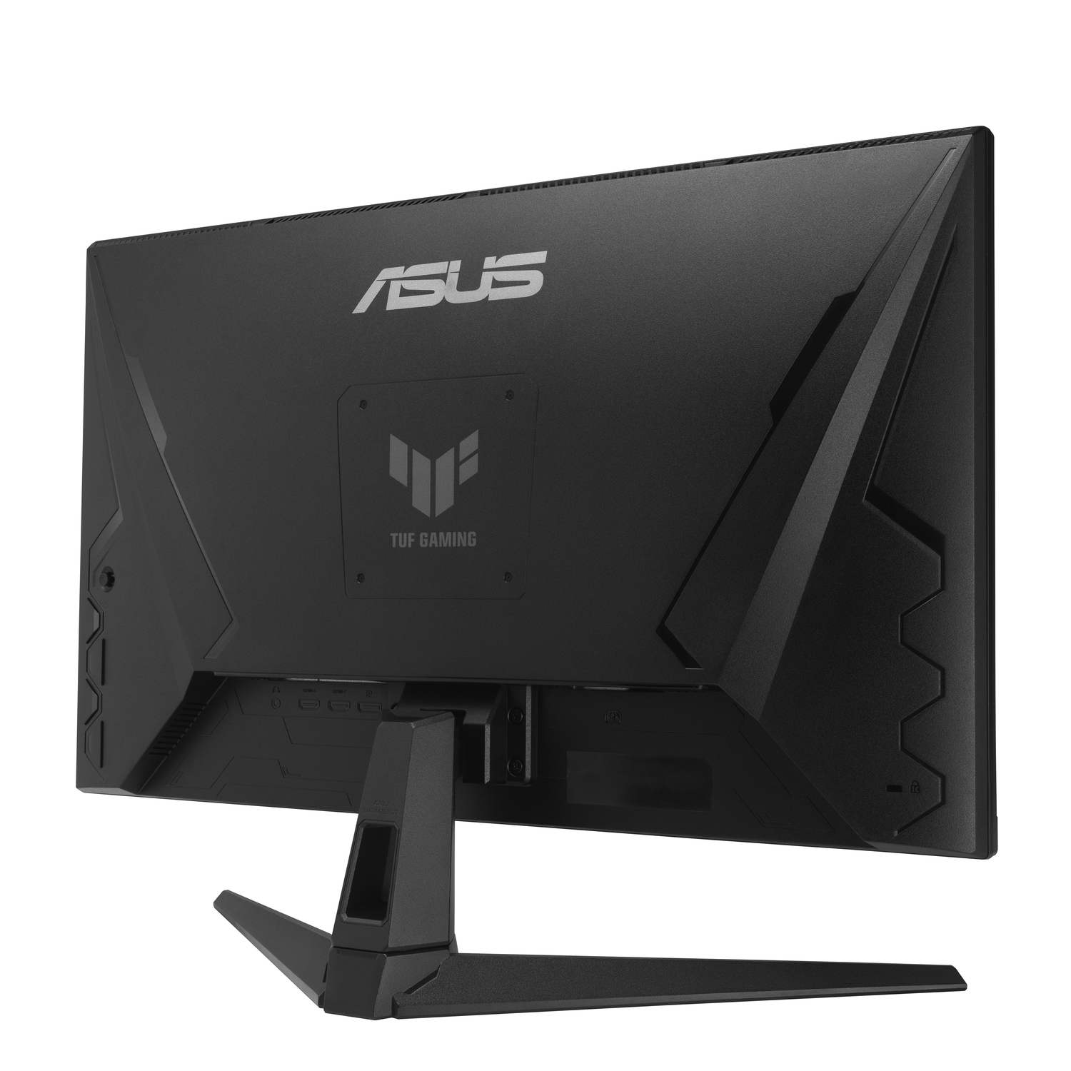 Black ASUS TUF Gaming monitor. The stand is black and the back of the monitor has the ASUS logo and TUF Gaming branding.