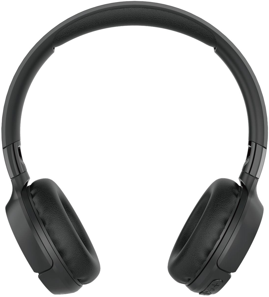 Czarne słuchawki nauszne z dużymi nausznikami i regulowanym pałąkiem. Tło jest białe.