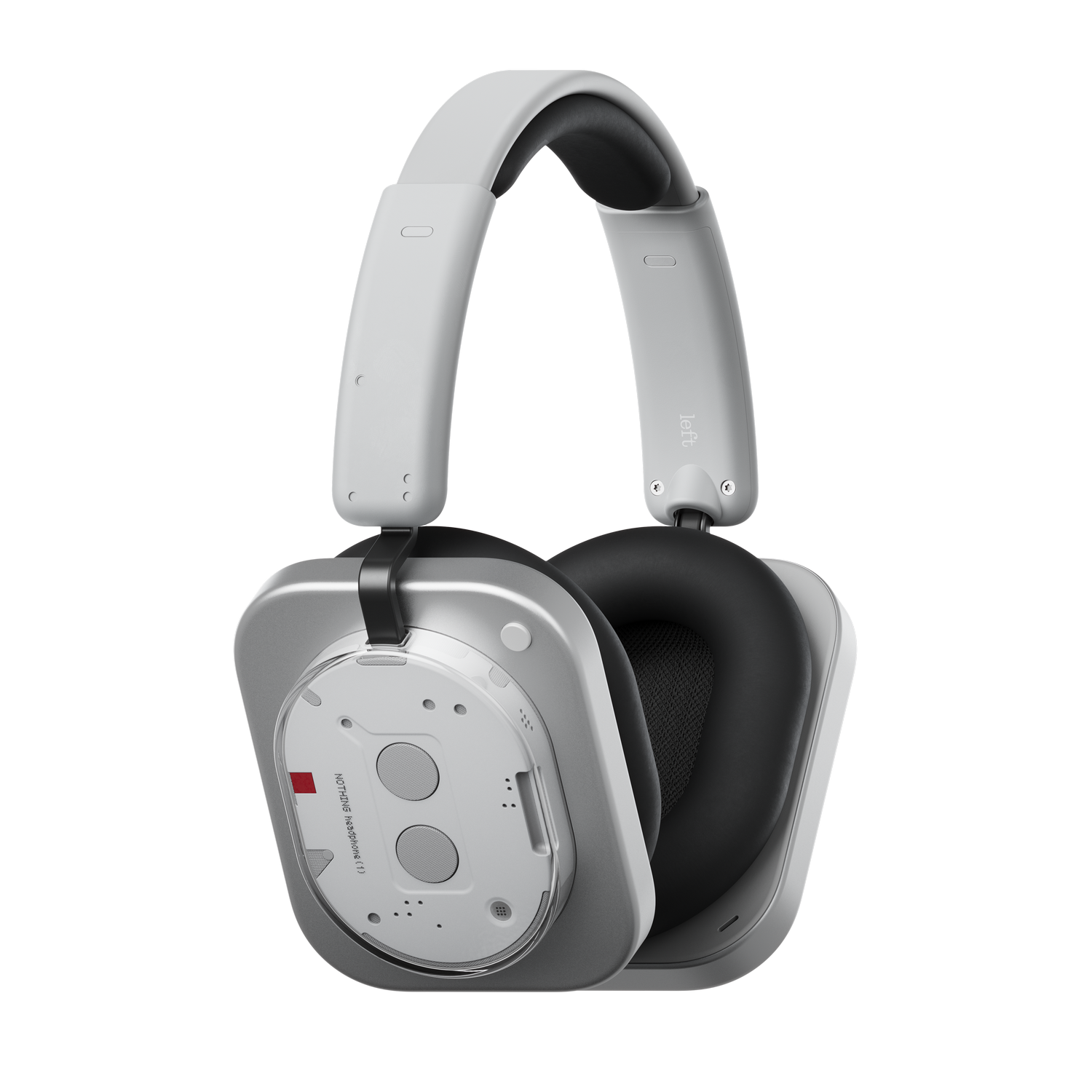 Auriculares circumaurales con diseño blanco y gris. Los auriculares son plateados con interior negro y la marca es visible.
