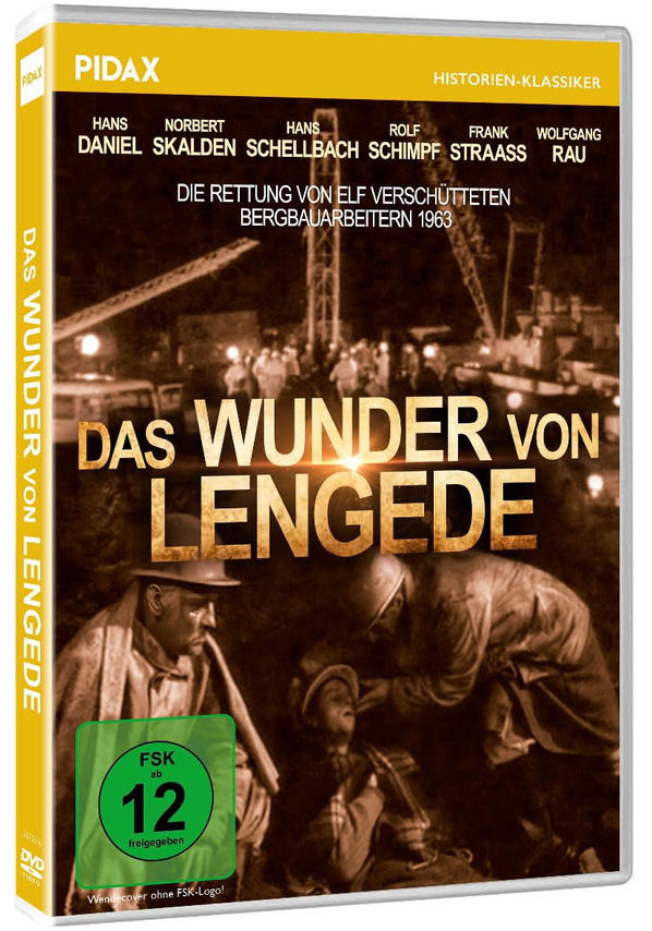 DVD-Cover für 'Das Wunder von Lengede'. Zeigt Männer in einer Rettungsszene. Text enthält Namen der Darsteller und historischen Kontext.