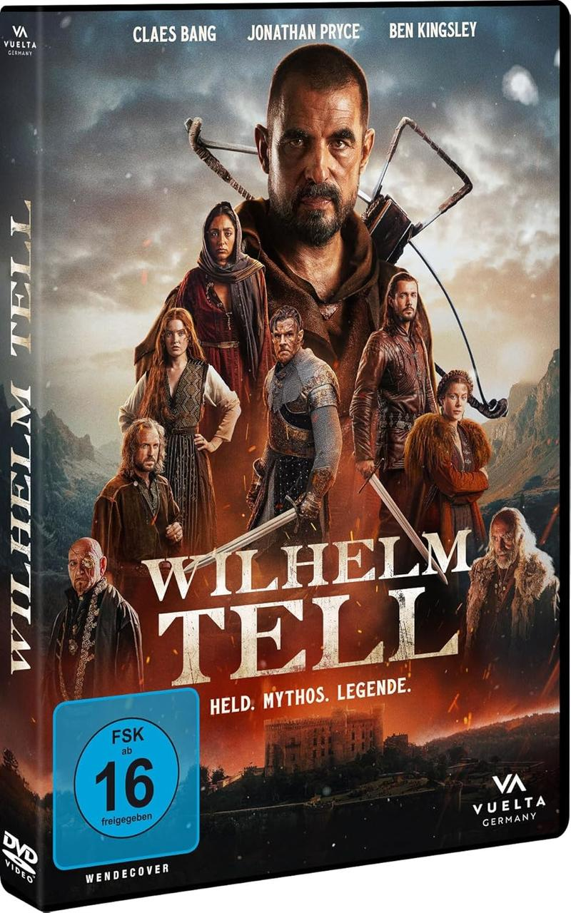 DVD-Cover. Titel: Wilhelm Tell. Schauspieler: Claes Bang, Jonathan Pryce, Ben Kingsley. Gruppe von Personen auf dunklem Hintergrund.